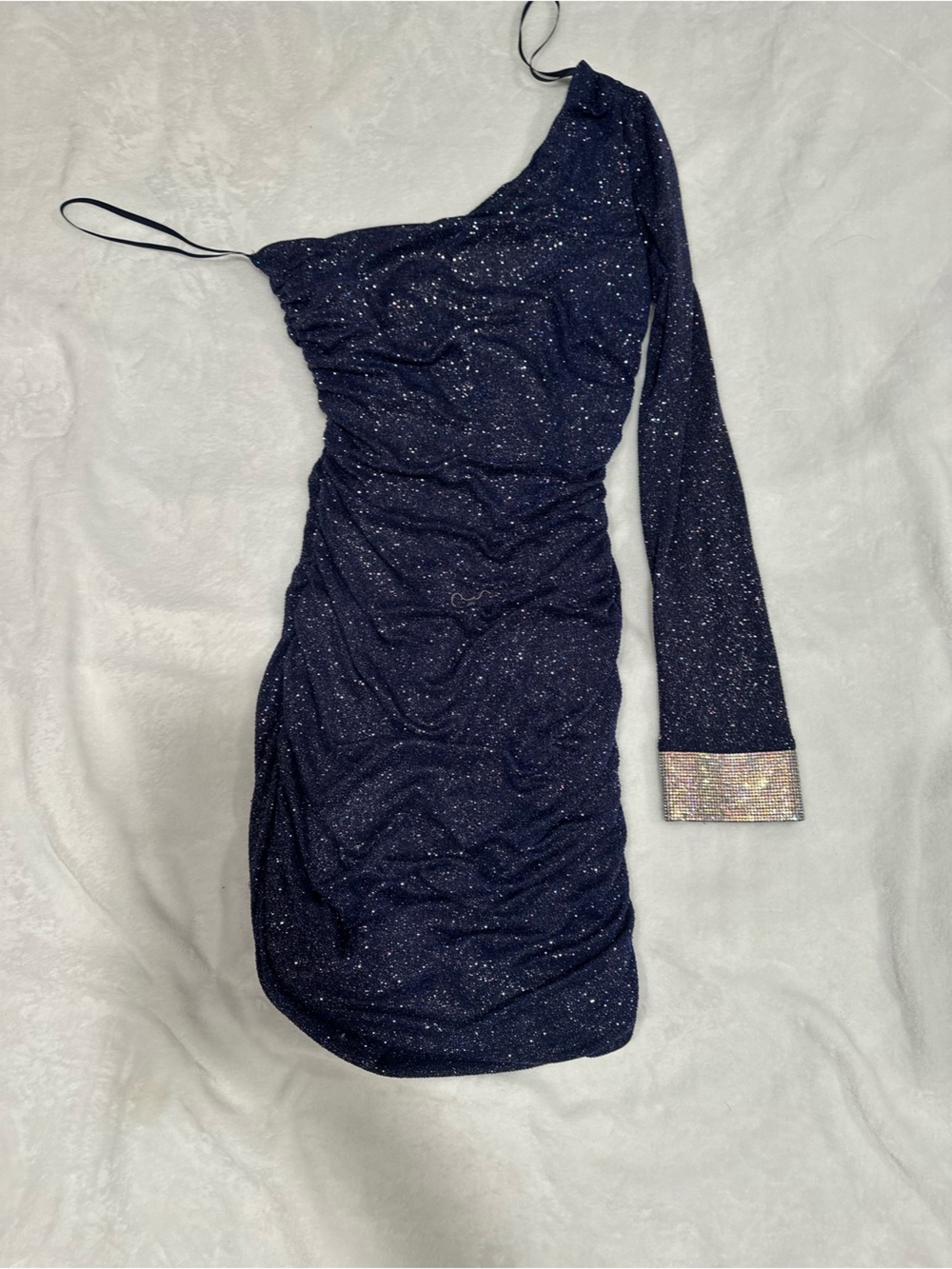 City Studio Navy One-Shoulder Sparkle Mini Dress with Rhinestone Cuff